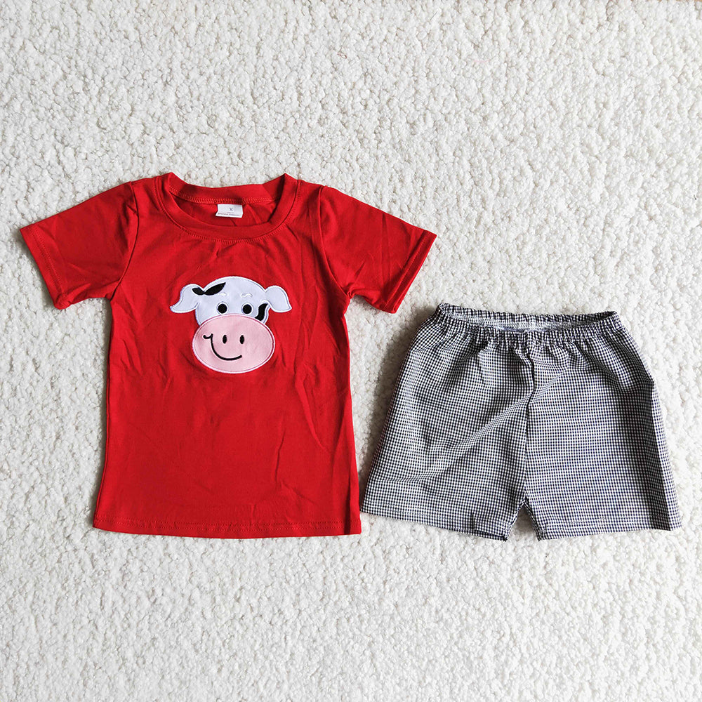 Boys Embroider Red Cow Set