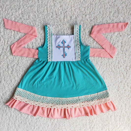 Easter Cross Embroidery Girls Dress