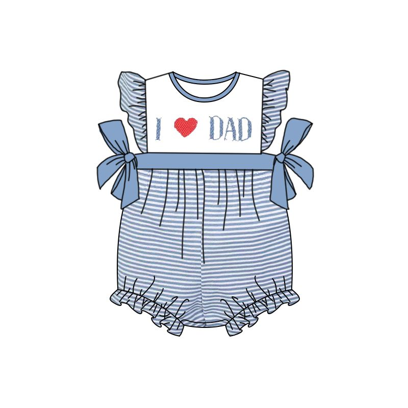 SR0235 I Love Dad Embroidery Blue Girl Kids Romper