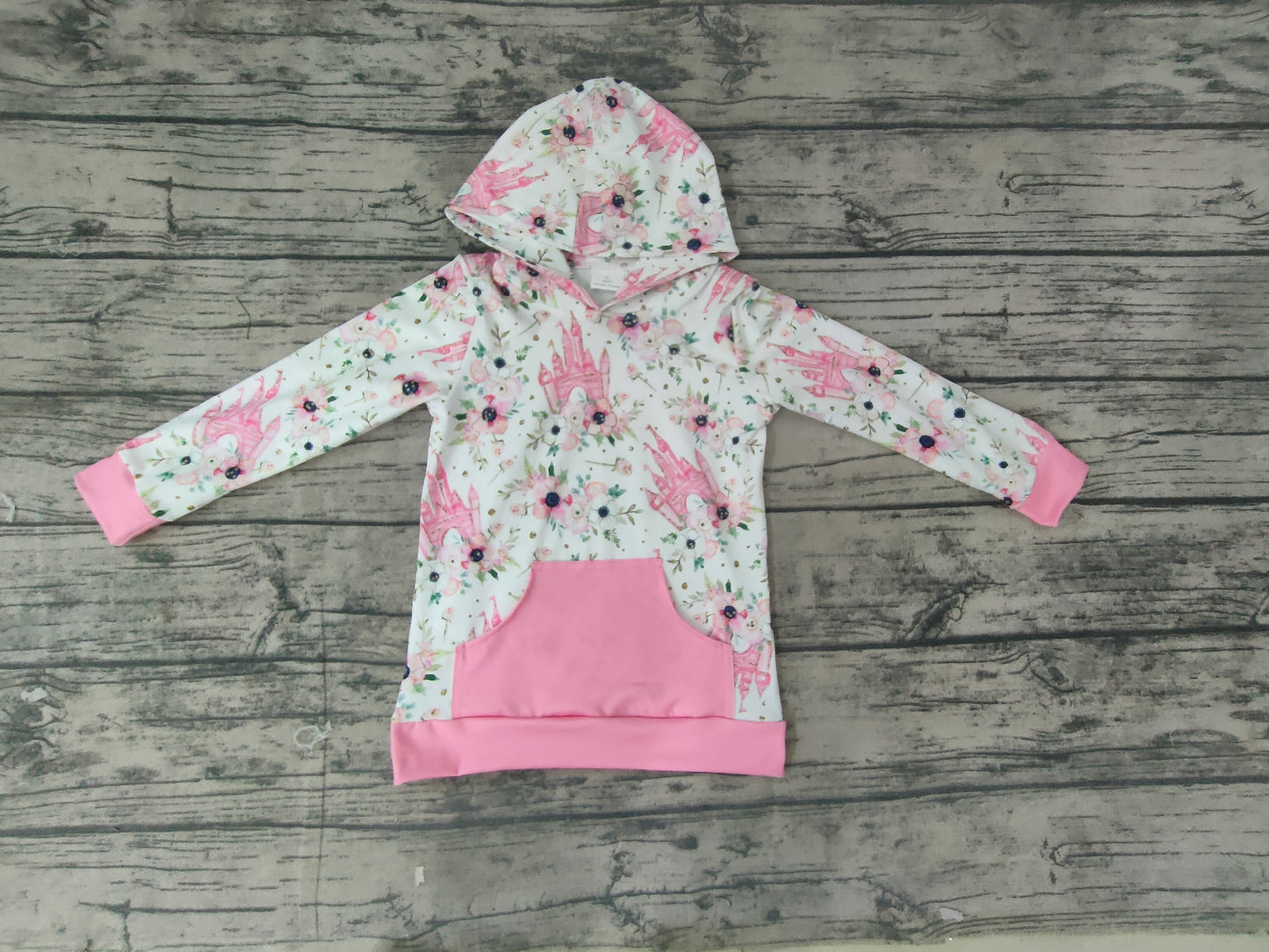 GT0011 Castle Pink Flower Girls Hoodie Top