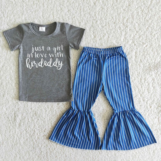 Just A Girl In Love With Her Daddy Striped Print Girls Set