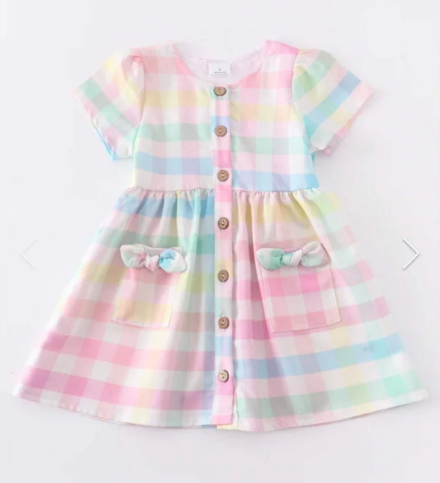 GSD0296 Girls Rainbow Color Short Sleeve Dress