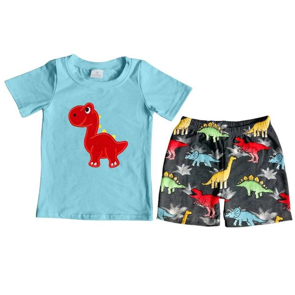 BSSO0184 Red Dinosaur Blue Short Sleeve Boys Summer Set (pre order )