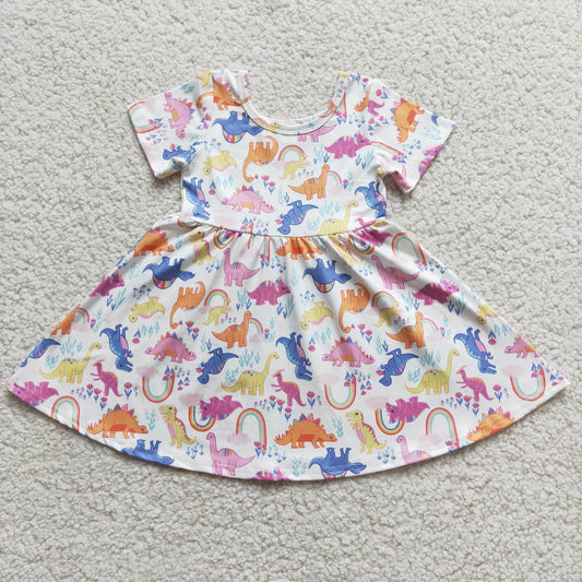 Dino Cute Short Sleeve Baby Girls Summer Dress