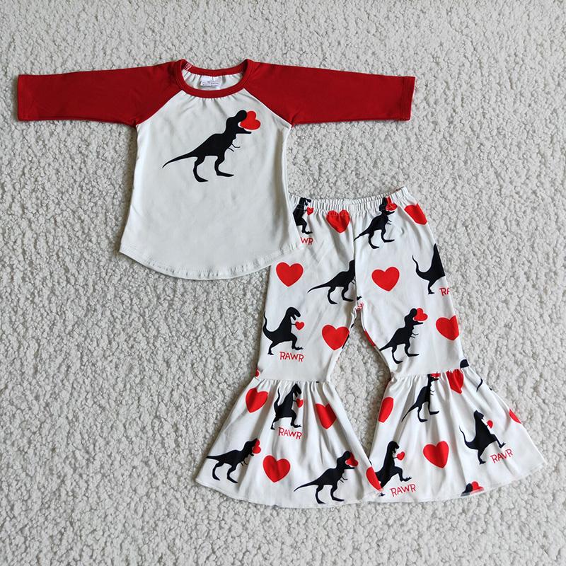 Baby Girls Valentines Dinosaur Print Set