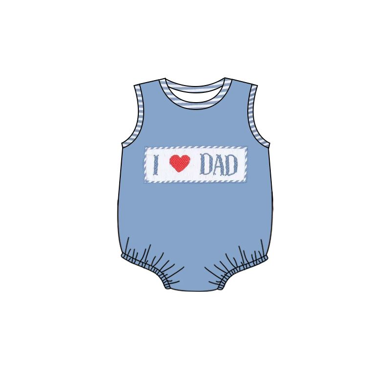 SR0236 I Love Dad Embroidery Blue Boy Kids Romper