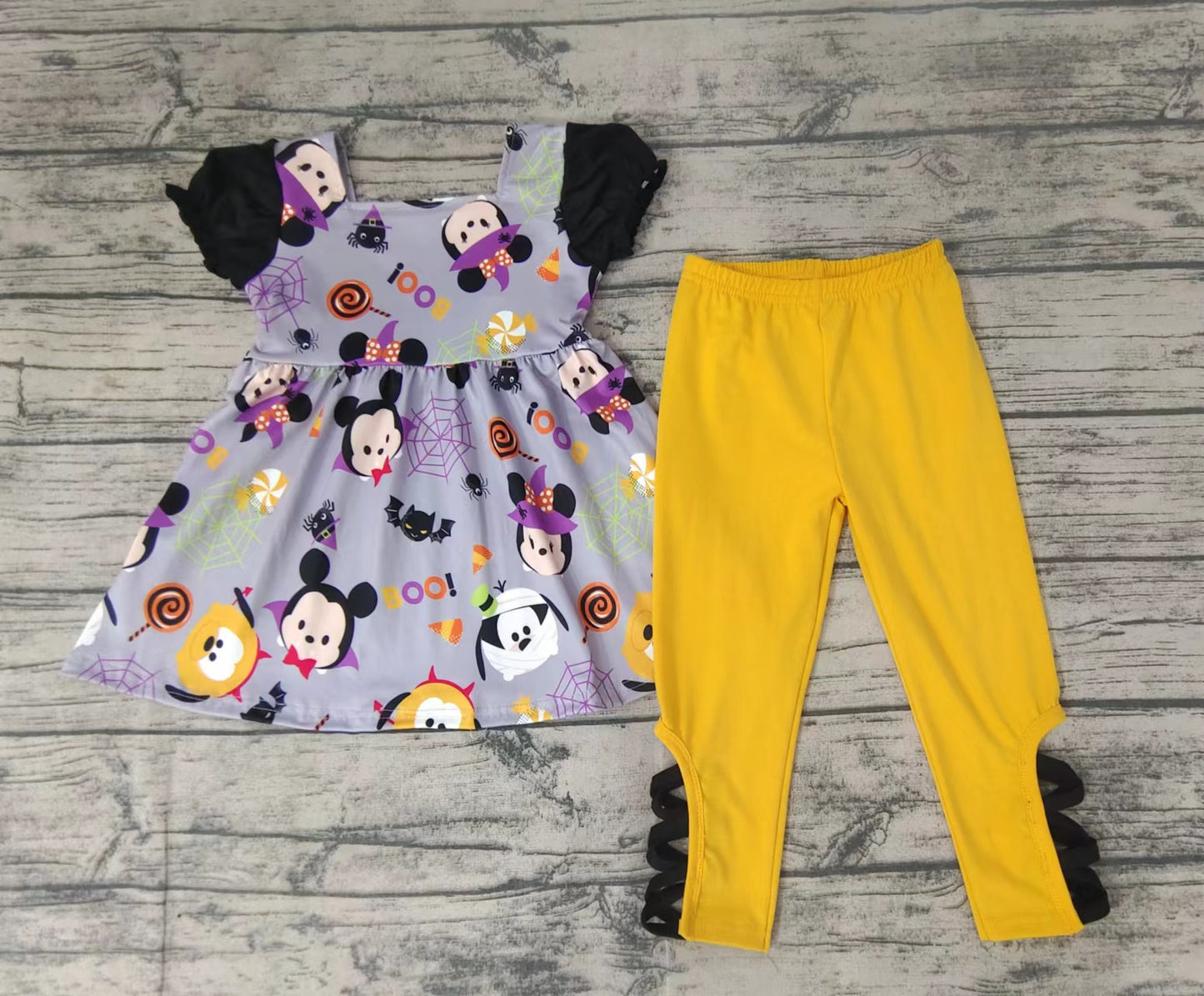 GSPO0157 Halloween Cartoon Flutter Sleeve Girls Set