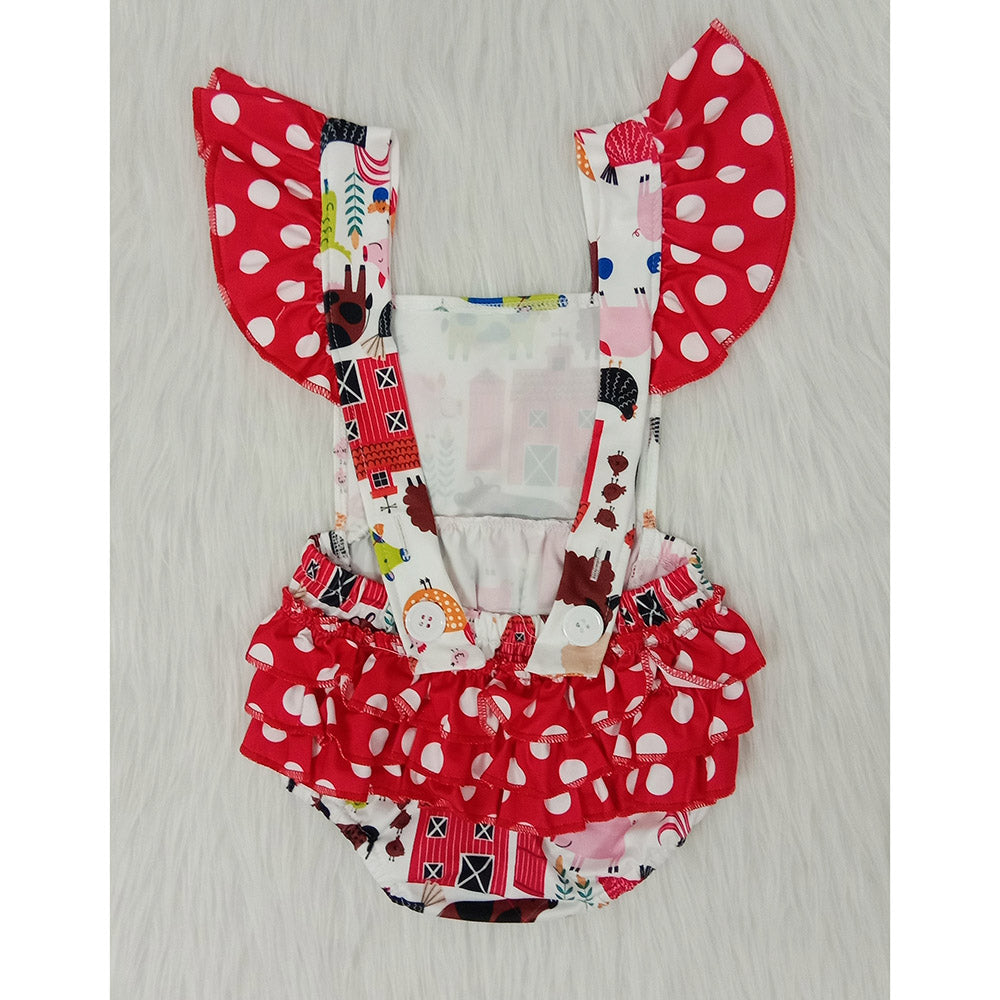 Farm Print Red Dots Girls Romper