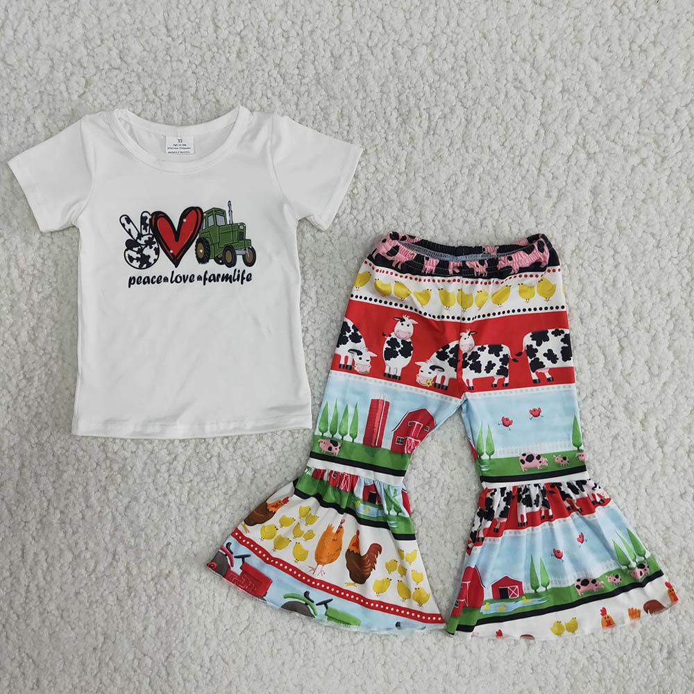 B13-4 Peace Love Farm Life Short Sleeve Baby Girls Set