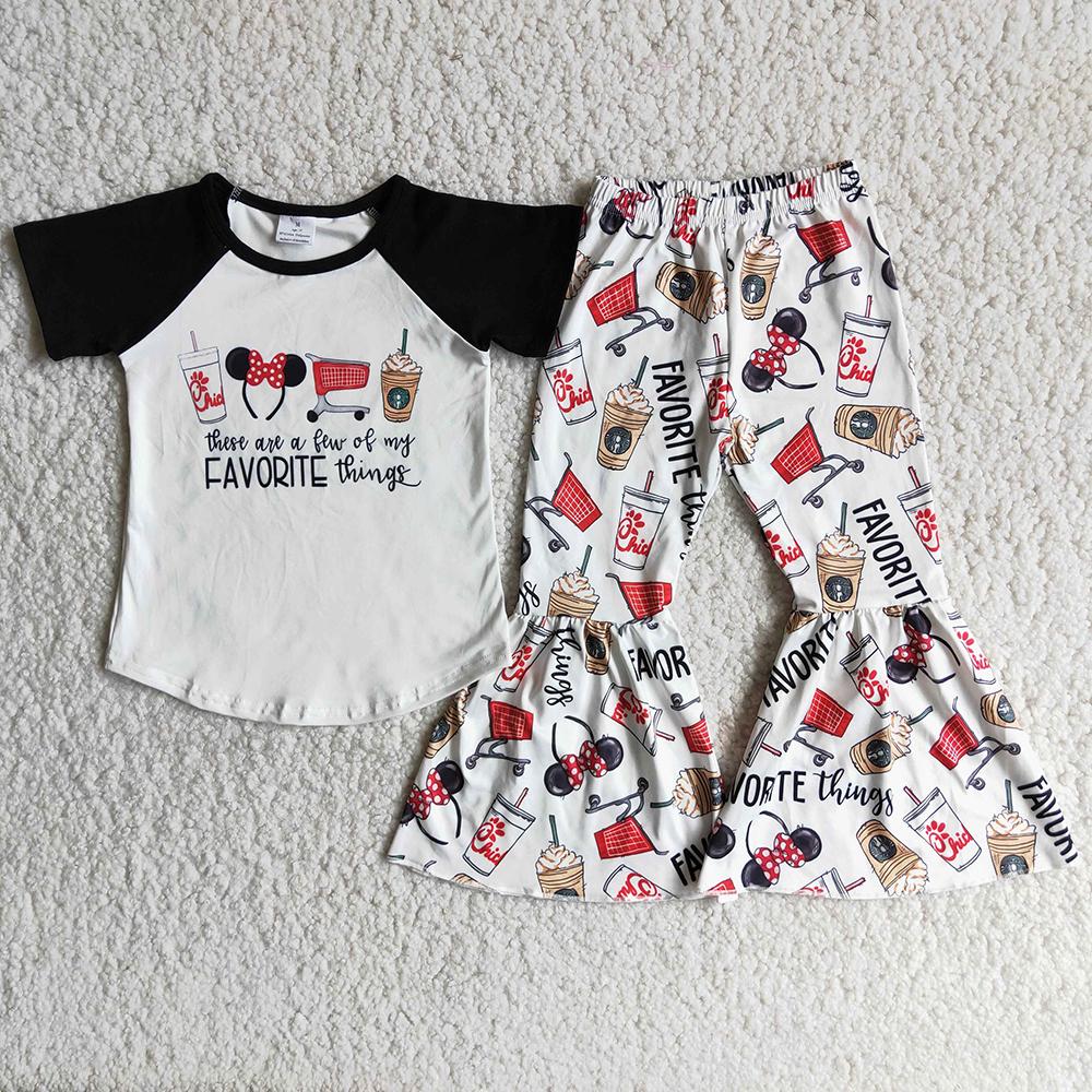 Cartoon Black Short Sleeve Girls Outfits