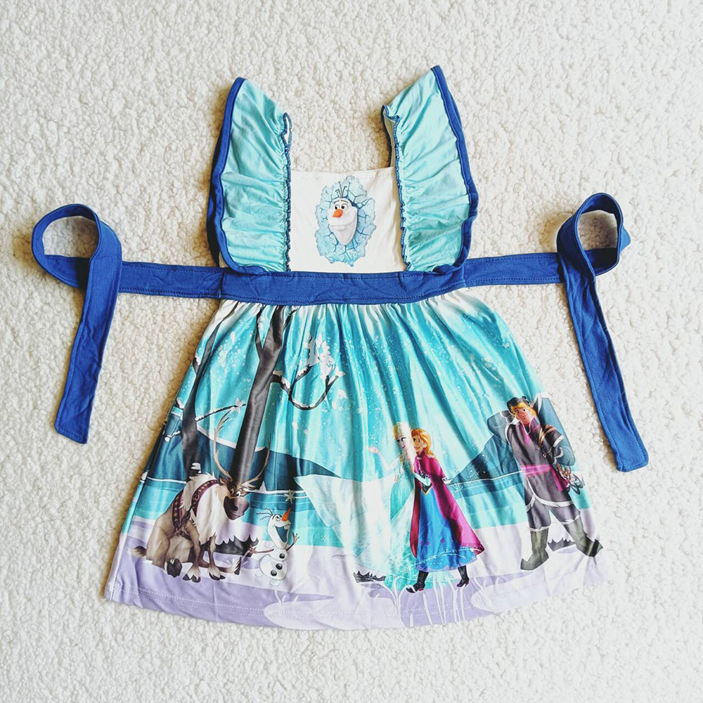 Blue Cartoon Girls Princess Ice Baby Dress