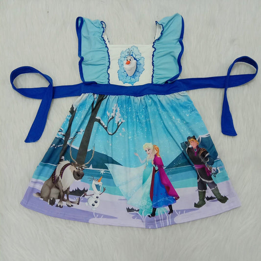 Blue Cartoon Girls Princess Ice Baby Dress