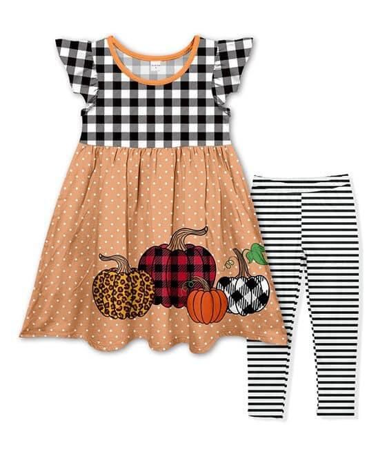 GSPO0170 Pumpkin Striped Print Girls Set