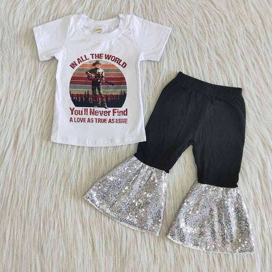 A8-17 Singer Guitar Black Sequin Bell Pant Girls Outfits