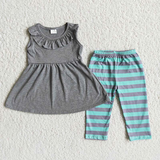 Grey Sleeveless Striped Print Pants Summer Outfits