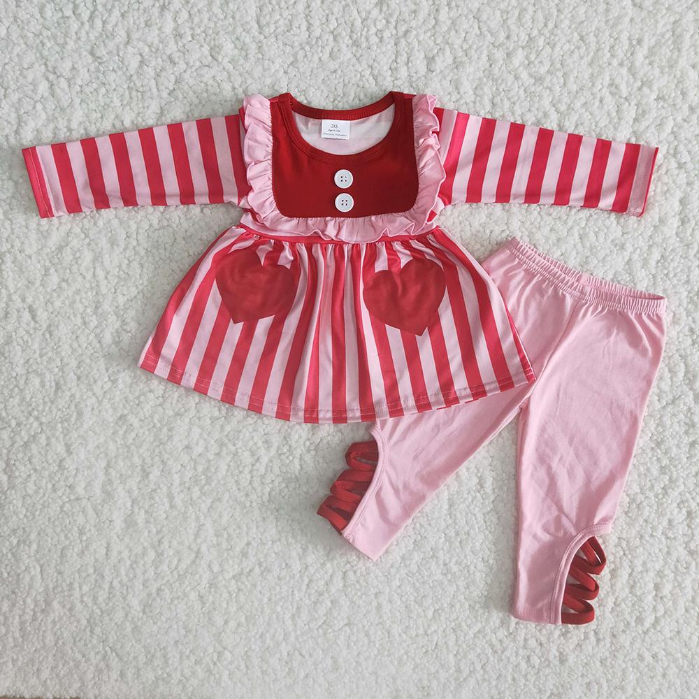 Pink Valentine's Day Striped Print Set