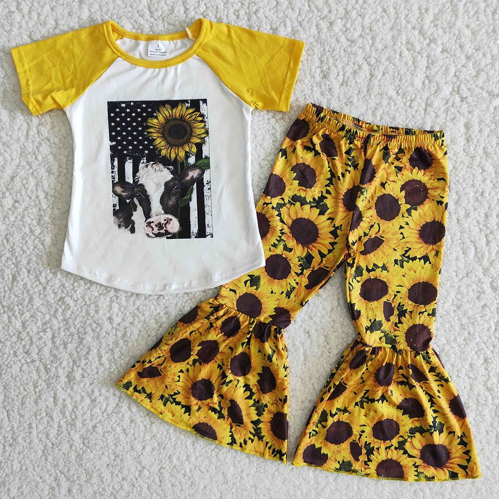 B12-24 Sunflower Yellow Cow Baby Girls Outfits