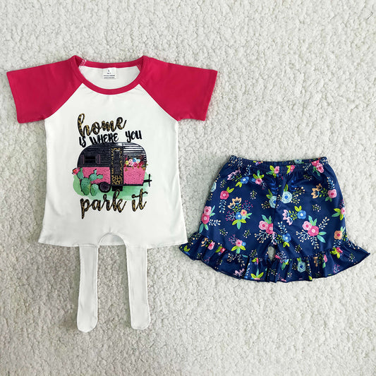 B9-14 $2.99 Home is Where you Park It Floral Print Shorts Girls Outfits