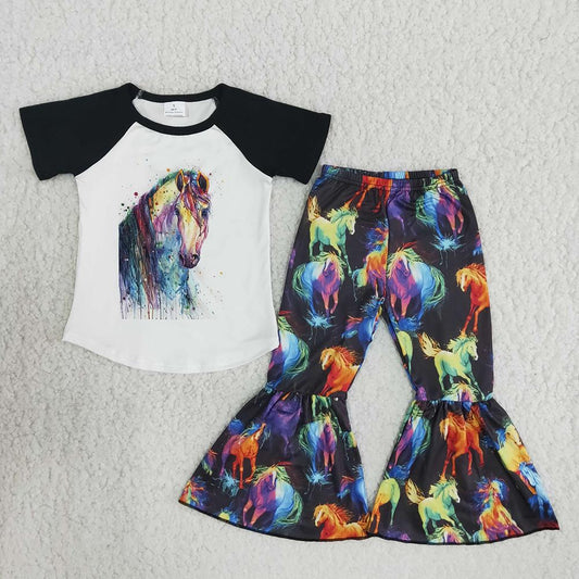 Short Sleeve Horse Print Cool Pants Girls Outfits