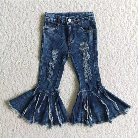 New Arrival Best Sale Fashion Baby Girls Bell-bottom Tassels Denim Jeans