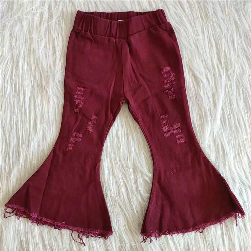 Wine Red Solid Color Hot Sale Baby Girls Denim Jeans