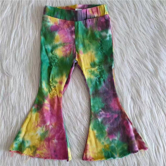 Green Tie Dye Girls Bell-bottom Girls Cool Bell-bottom Denim Jeans