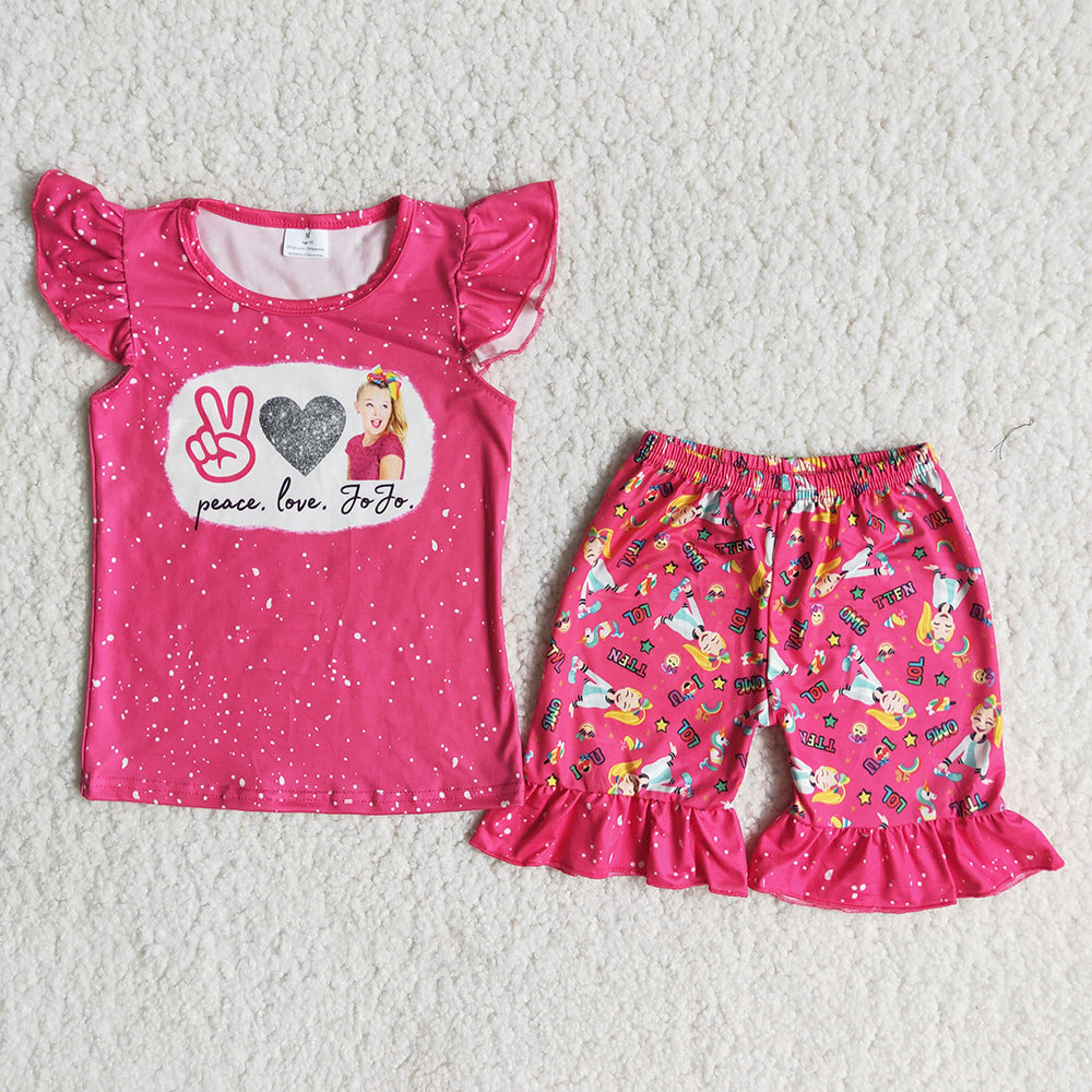 A13-24 $2.99 Peace Love Hot Pink Cartoon Girls Outfits