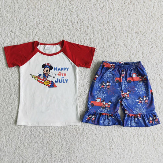 4th Of July Girls Short Sleeve Outfits
