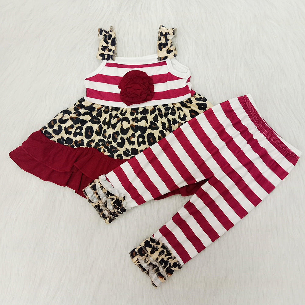 Leopard Print Striped Print Leopard Print Girls Summer Set