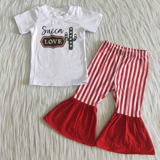 $2.99 Cactus Love Cool Red Striped Print Baby Girls Outfits