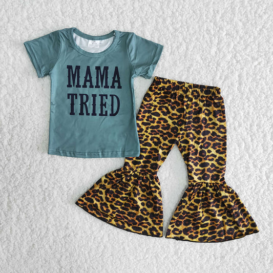 C5-23 Mama Tried Short Sleeve Leopard Print Baby Kids Set