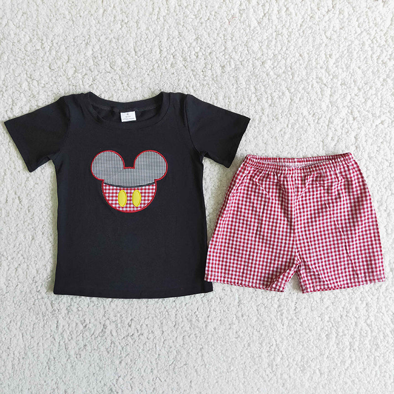 Boys Embroider Black Cartoon Set