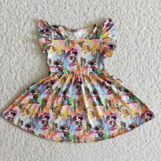 Western Cowboy Print Summer Cartoon Twirl Dress