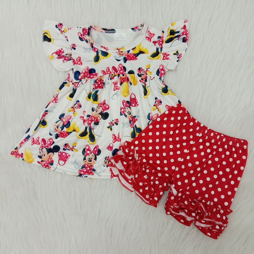 Cartoon Baby Kids Red Dots Shorts Girls Set