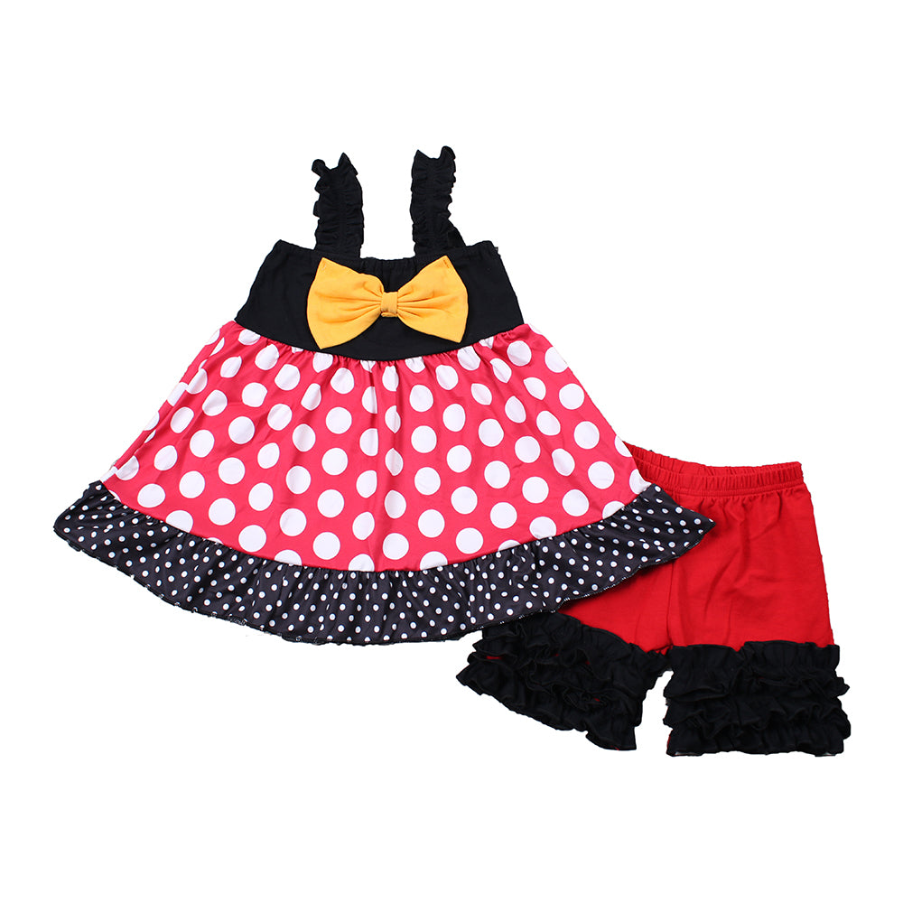 Cartoon Red Dots Ruffles Shorts Girls Set