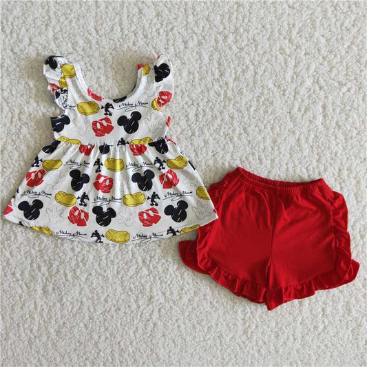 Adorable Cartoon Baby Kids Red Shorts Girls Set