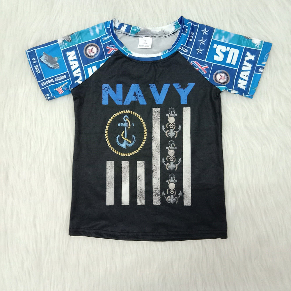 Navy Short Sleeve Black And Blue Boys T-shirts