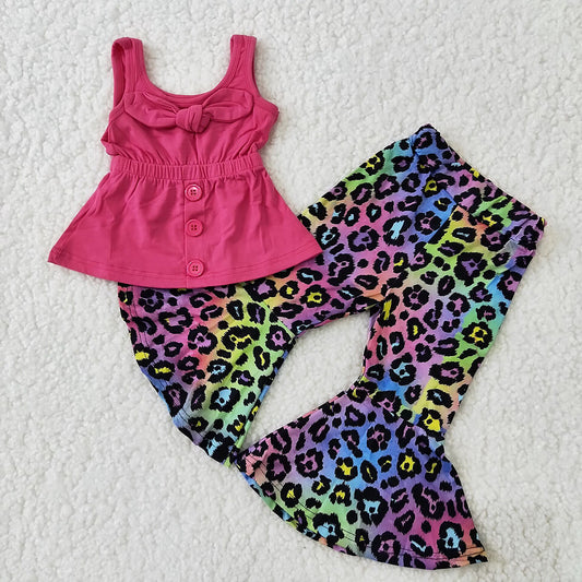 Hot Pink Sleeveless Tie Dye Leopard Print Girls Outfits