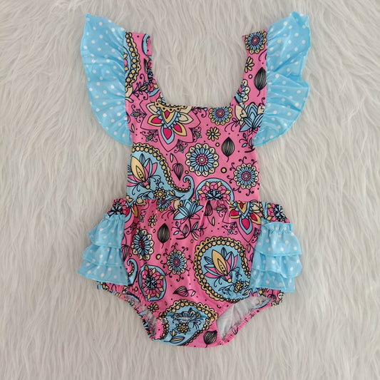 Blue Dots Baby Girls Pink Floral Print Girls Romper