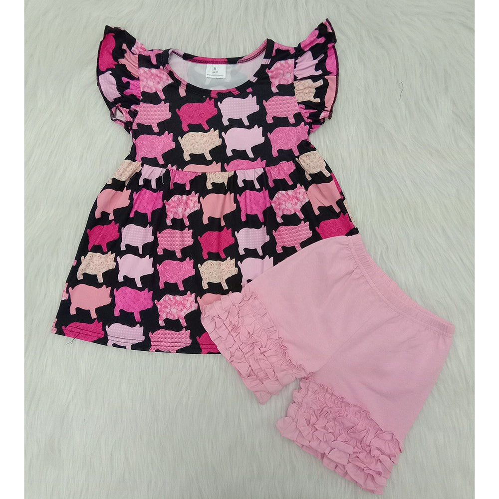 Summer Pig Print Pink Shorts Set