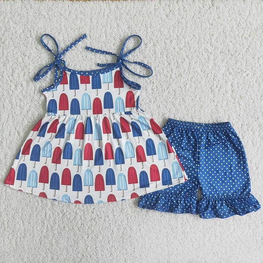 4th Of July Ice Print Girls Short Outfits