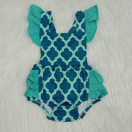 C8-1-1 Green Flutter Sleeve Girls Romper