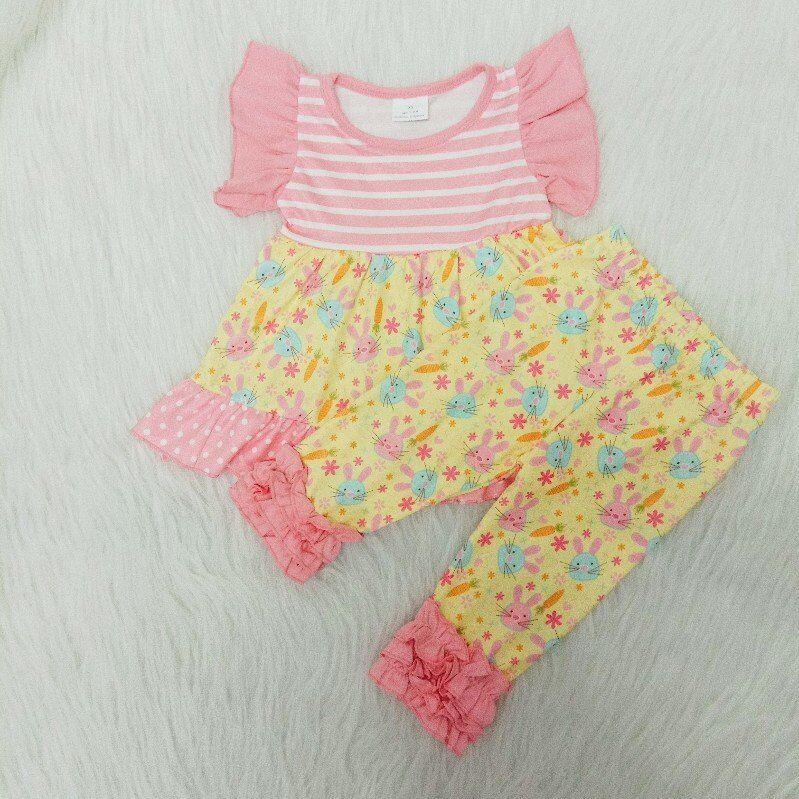 Easter Pink Striped Print Rabbits Outfits