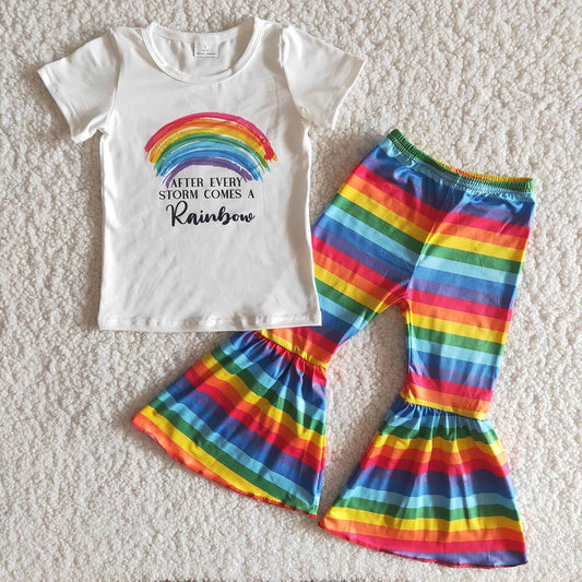 Rainbow Baby Short Sleeve Striped Print Baby Girls Set