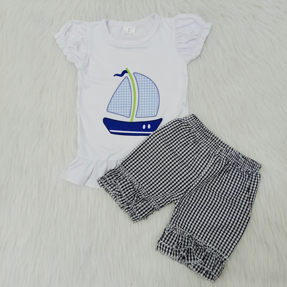 Sailboat Girls Embroidery Summer Set