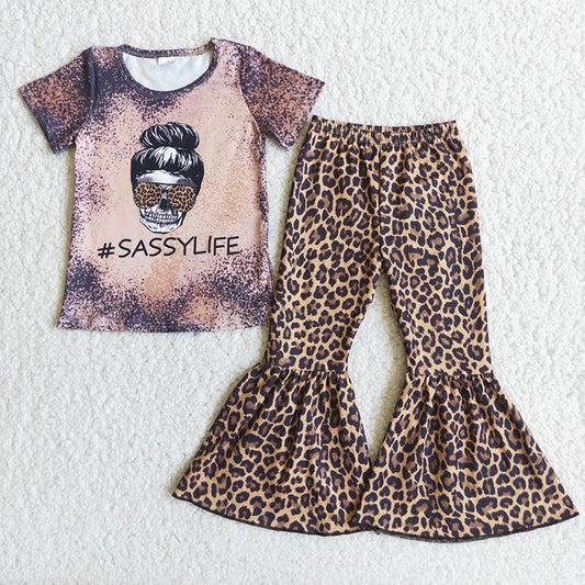 C3-22 Sassy Life Leopard Print Bell Pants Girls Outfits