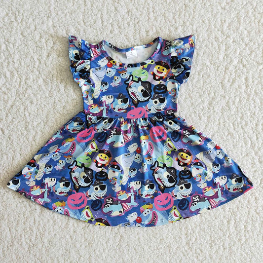 Baby Short Sleeve Shark Print Girls Twirl Dress 12-18m-6-7t