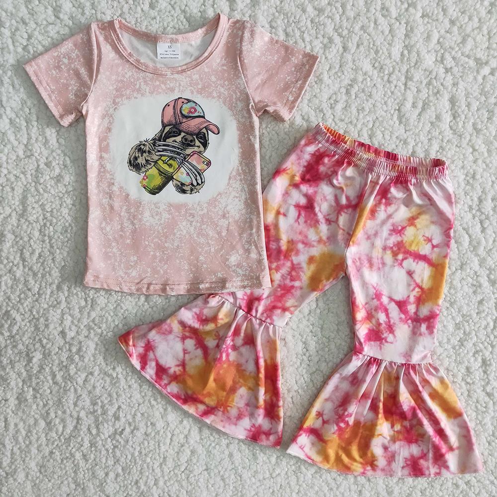 B16-24 $2.99 Pink Bleach Design Bradypod Tie Dye Baby Outfits