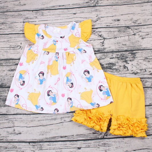 Princess Flutter Sleeve Yellow Shorts Girls Set