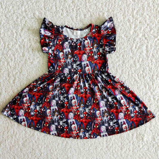 Hero Flutter Sleeve Cartoon Baby Girls Twirl Dress